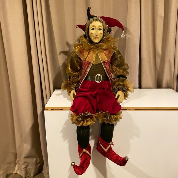 Vintage‎ Life-Size Christmas Elf Jester – 4ft Velvet Decor with Bells - Picture 14 of 14